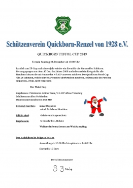 Ausschreibung Weihnachtsschießen: QUICKBORN PISTOL CUP 2019